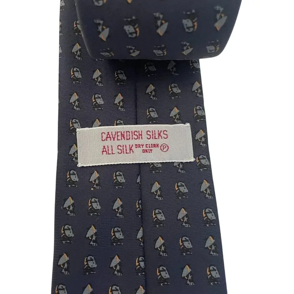Cavendish Silks Classic Geometric Print Tie, Navy, Gray, Gold, 54 1/2